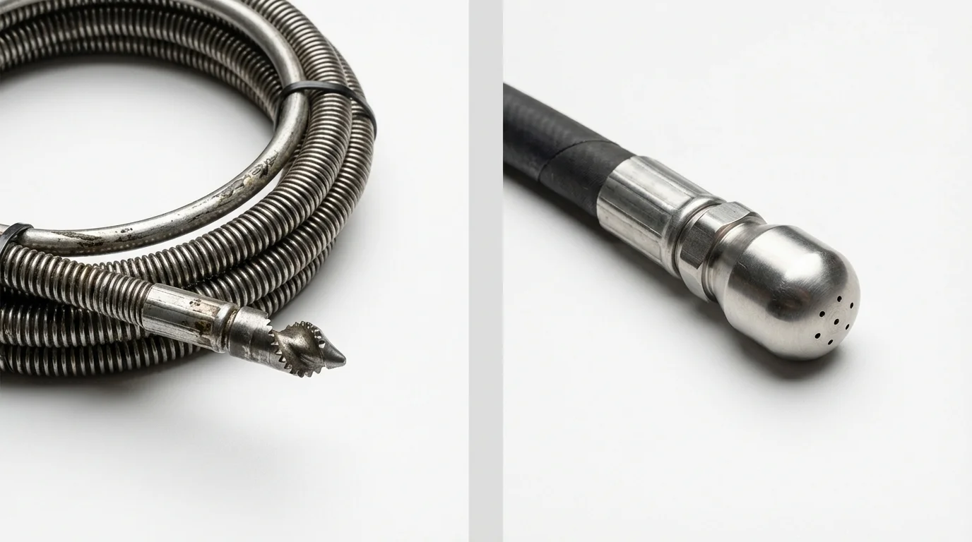 Drain snake cable and hydro jetting nozzle used for drain cleaning in Tucson, AZ