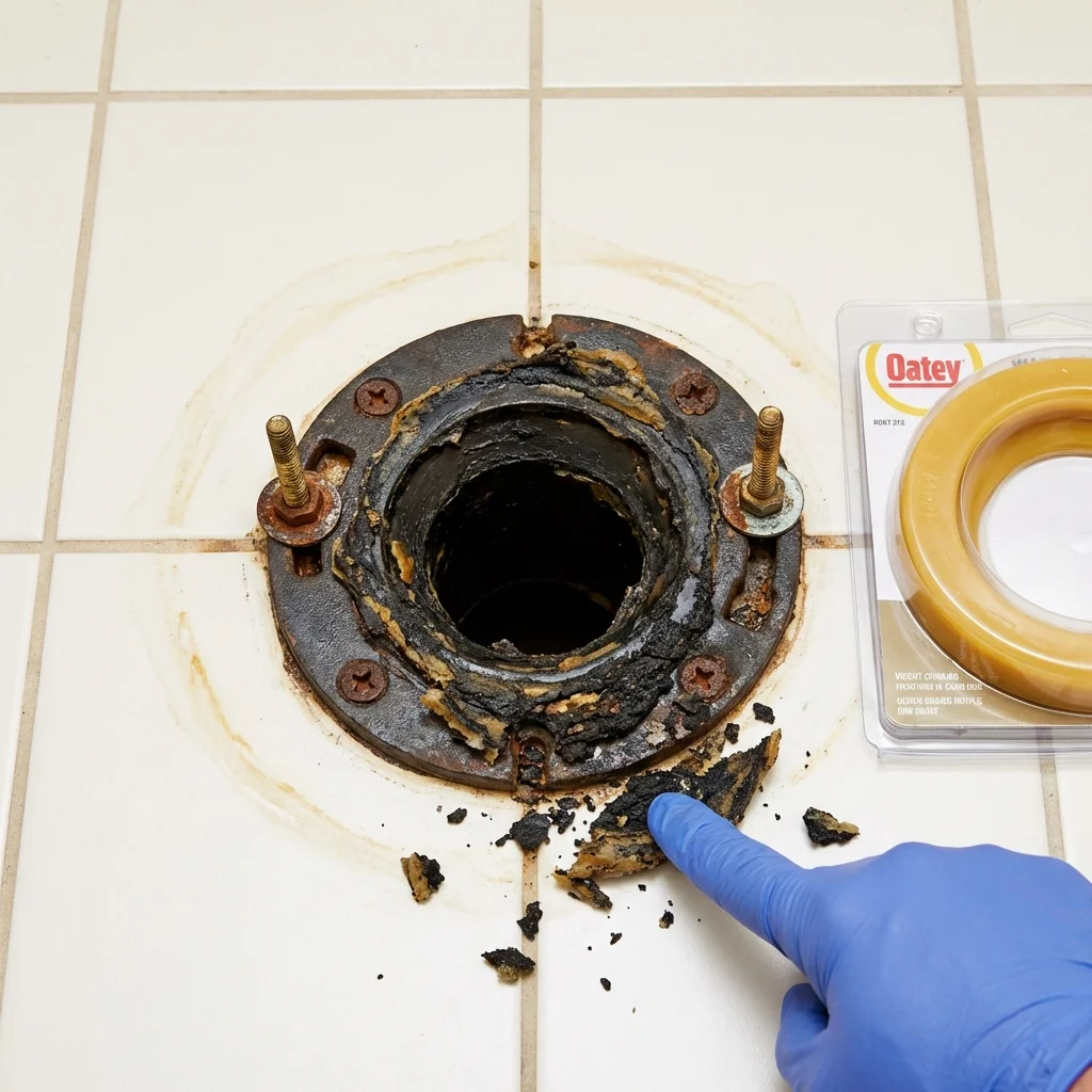 Failed wax ring showing water seepage at the base of a toilet in a Tucson, AZ home